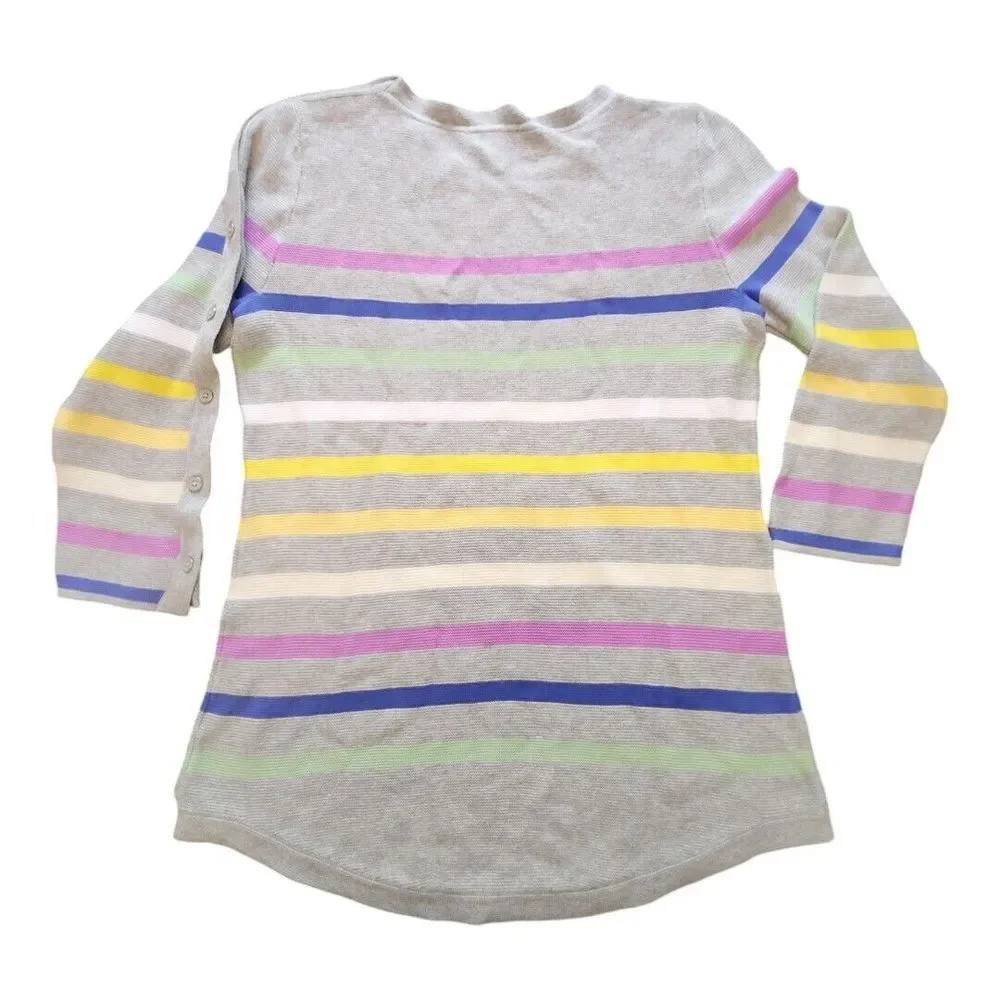 NWOT Talbots Knit Sweater Womens Extra Small Gray Multicolor Stripes Waffle Knit